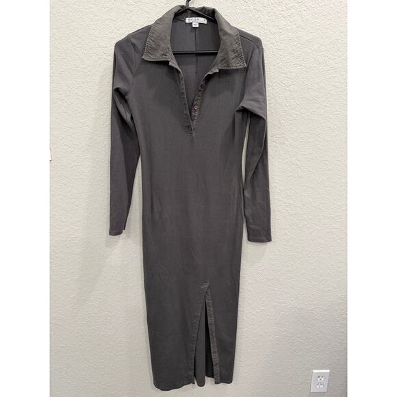 Anthropologie Stateside Long-Sleeve Polo Midi Dress Taupe M - Picture 4 of 10